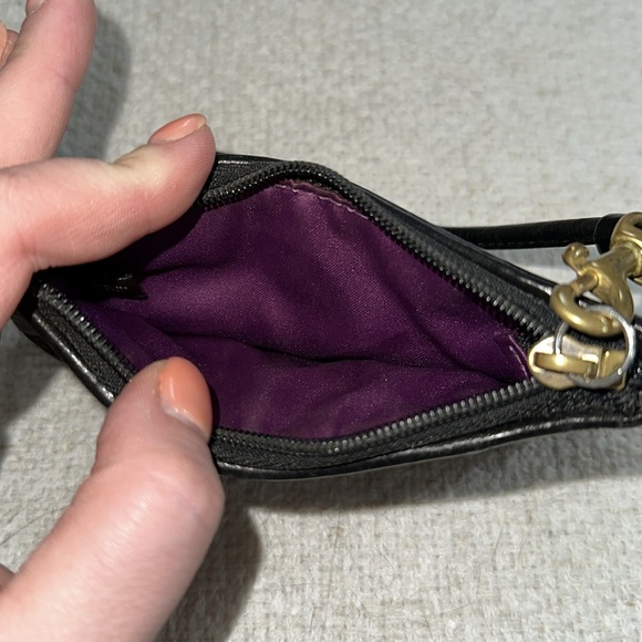 Coach Black Leather Wristlet w/purple interior - Picture 2 of 2